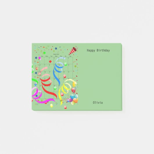 Gelukkige Verjaardag Maart 2022 Post-it Notities Post-it® Notes (Voorkant)