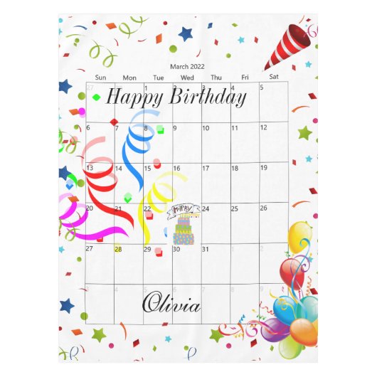 Gelukkige Verjaardag Maart 2022 Tafelkleed (Voorkant)