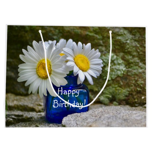 Gelukkige verjaardag madeliefjes groot cadeauzakje (Achterkant)