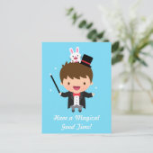 Gelukkige Verjaardag Magician Boy Magic Bunny Tric Briefkaart (Staand voorkant)