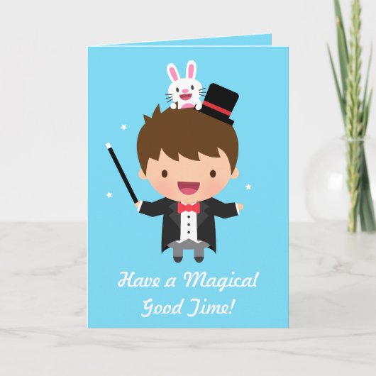 Gelukkige Verjaardag Magician Boy Magic Bunny Tric Kaart (Voorkant)