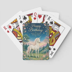 Gelukkige Verjaardag Magische Eenhoorn Bloementuin Pokerkaarten