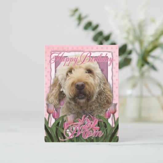 Gelukkige Verjaardag Mam - Goldendoodle Briefkaart (Staand voorkant)