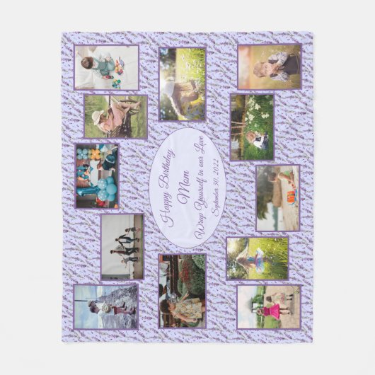 Gelukkige Verjaardag Mam Lavendel Foto Collage Fleece Deken (Voorkant)
