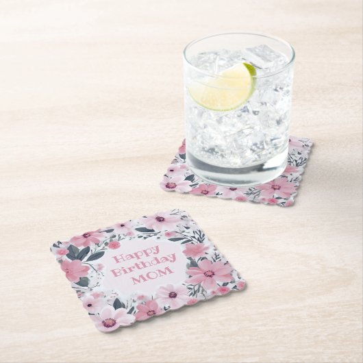 Gelukkige verjaardag mam pastel roze bloemen | Blo Kartonnen Onderzetters (Insitu)