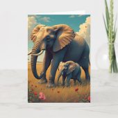 Gelukkige verjaardag mama | Mama en Baby olifant Kaart (Voorkant)