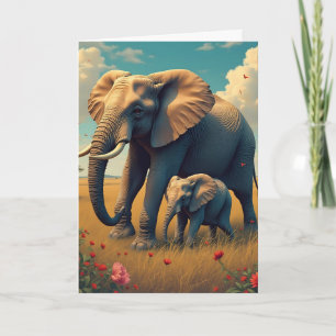 Gelukkige verjaardag mama   Mama en Baby olifant Kaart