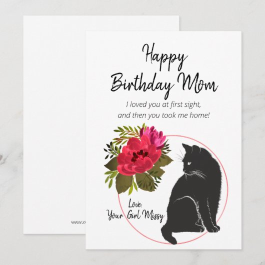 Gelukkige verjaardag mama van Cat Floral Feestdagenkaart (Voorkant / Achterkant)