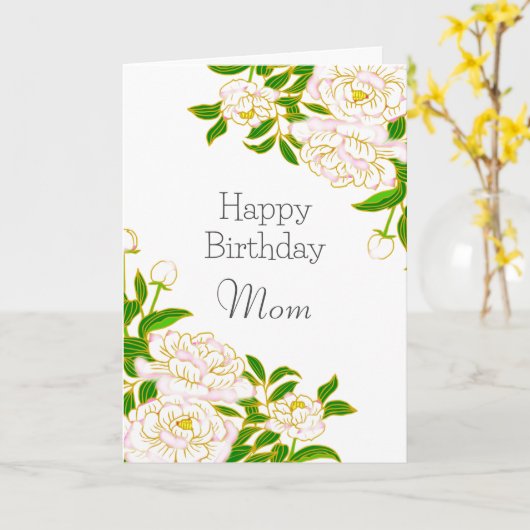 Gelukkige verjaardag mama witte bloem  kaart (Gele Bloem)