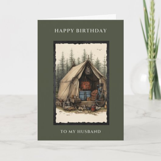 Gelukkige Verjaardag Man Rustieke Camping Scene Kaart (Voorkant)