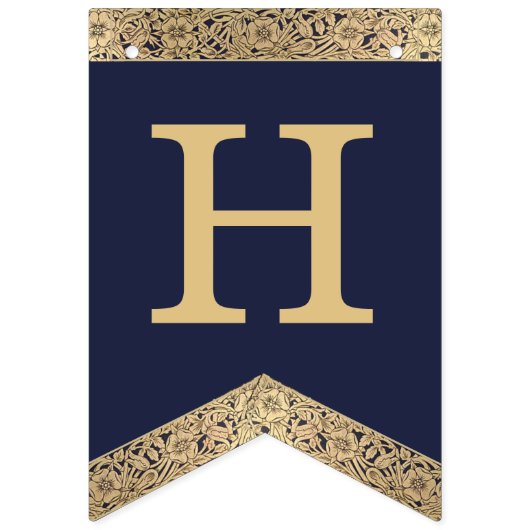 Gelukkige Verjaardag Marine Blauw Goud 3 Letters N Vlaggetjes (Eerste vlag)