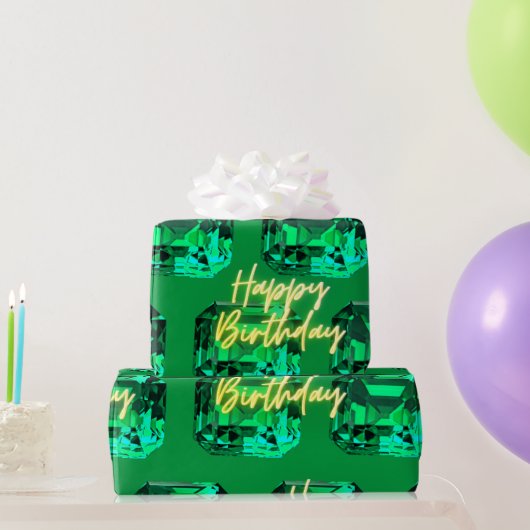 Gelukkige Verjaardag mei Birthstone Emerald Cadeaupapier (Feestgeschenken)