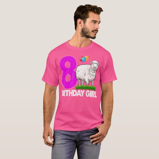 Gelukkige Verjaardag Meisje 8 Witte Schaap Furry S T-shirt (Voorkant volledig)