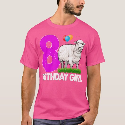 Gelukkige Verjaardag Meisje 8 Witte Schaap Furry S T-shirt (Voorkant)