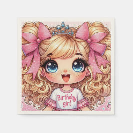 Gelukkige Verjaardag Meisje Blondine Chibi Servett Servet