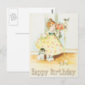Gelukkige Verjaardag  Meisje en Kat Briefkaart (Voorkant / Achterkant)