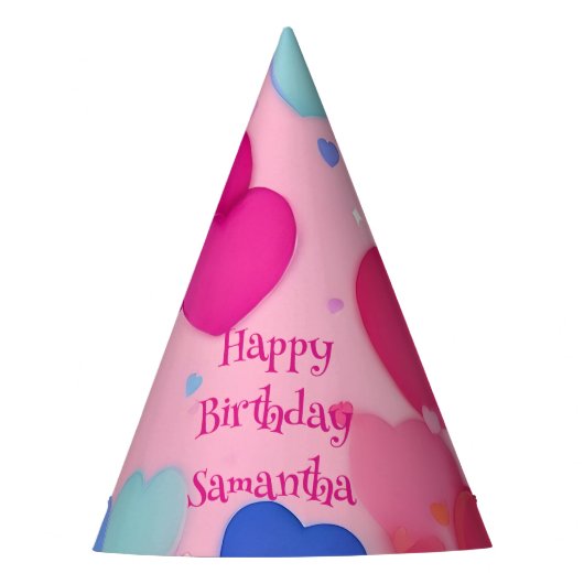 Gelukkige Verjaardag Meisje Roze Harten Feesthoedjes (Voorkant)