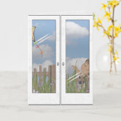 Gelukkige verjaardag-meisje vliegende vlieger kaart (Gele Bloem)