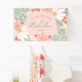 Gelukkige Verjaardag Meisjes Schattige Roze Daisy Spandoek (Insitu)