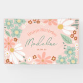 Gelukkige Verjaardag Meisjes Schattige Roze Daisy Spandoek (Horizontaal)