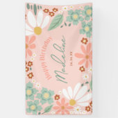 Gelukkige Verjaardag Meisjes Schattige Roze Daisy Spandoek (Verticaal)