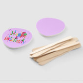 Gelukkige verjaardag met ballonnen op paars handwaaier (Niet-gemonteerd)