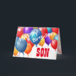 Gelukkige verjaardag met ballonnen SON A01 Kaart<br><div class="desc">Gelukkige verjaardag met kleurrijke ballonnen SON A01. Dit feestelijke ontwerp met zijn kleurrijke ballonnen die je kunt personaliseren met een verjaardagsjaar, naam en sentiment maakt een uniek verjaardagsfeest wenskaart voor een zeer speciale SON. Tekst is aanpasbaar. Je kunt je voor elk jaar aanpassen, inclusief 1e 2e 3e 4e 5e 6e...</div>