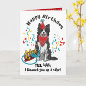 Gelukkige Verjaardag met Border Collie in Red Band Kaart (Gele Bloem)