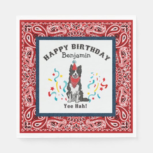 Gelukkige Verjaardag met Border Collie in Red Band Servet (Voorkant)