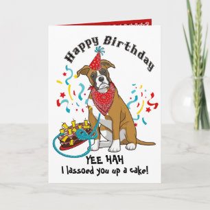 Gelukkige Verjaardag met Boxer in Red Bandana Kaart