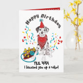 Gelukkige Verjaardag met Dalmatische Hond in Red B Kaart (Gele Bloem)