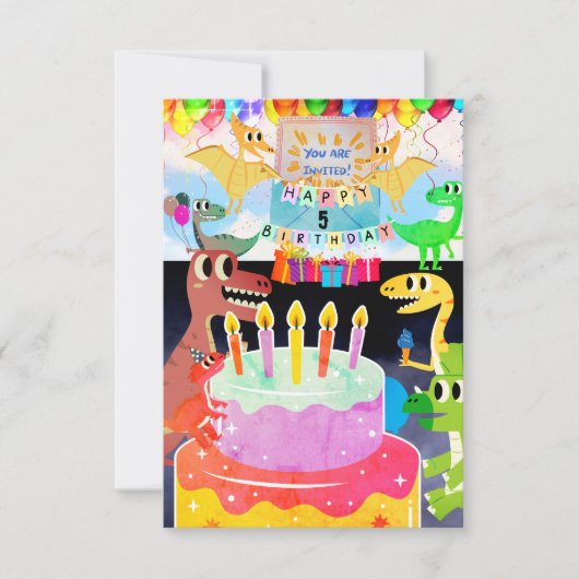 Gelukkige verjaardag met dinosauriërs uitnodiging (Voorkant)