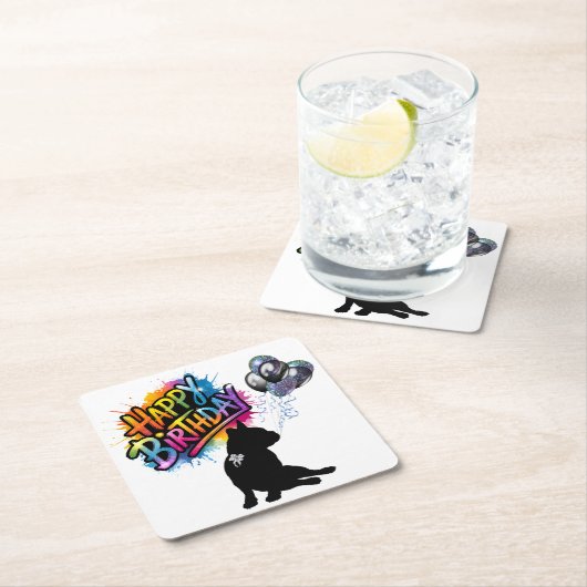 Gelukkige verjaardag met een Frenchie en ballonnen Kartonnen Onderzetters (Insitu)