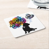 Gelukkige verjaardag met een Frenchie en ballonnen Kartonnen Onderzetters (Schuin)