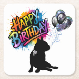 Gelukkige verjaardag met een Frenchie en ballonnen Kartonnen Onderzetters