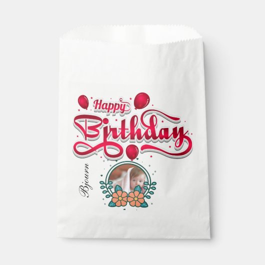 Gelukkige verjaardag met foto Minimal Classic Bedankzakje (Voorkant)