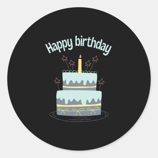 Gelukkige verjaardag met grote cake ronde sticker (Voorkant)