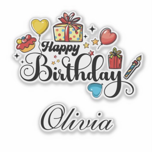 Gelukkige Verjaardag met Jouw naam Kleurrijke Hand Sticker (Voorkant)