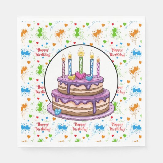 Gelukkige verjaardag met kers op de top servet (Voorkant)
