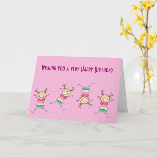 Gelukkige Verjaardag met meisje dat handstand doet Kaart (Gele Bloem)