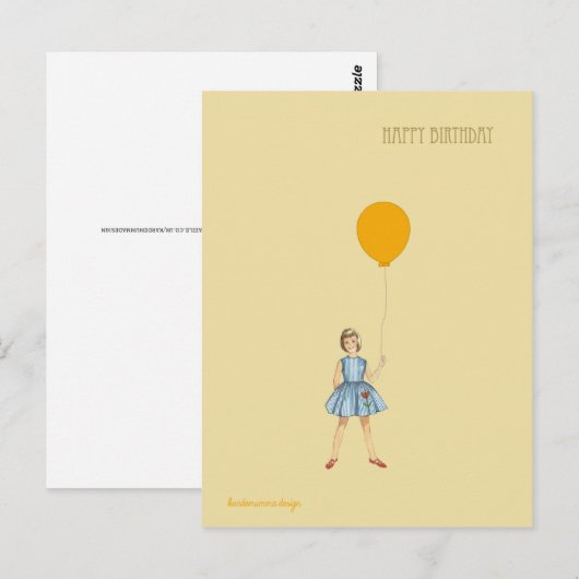Gelukkige verjaardag met meisje en ballon briefkaart (Voorkant / Achterkant)