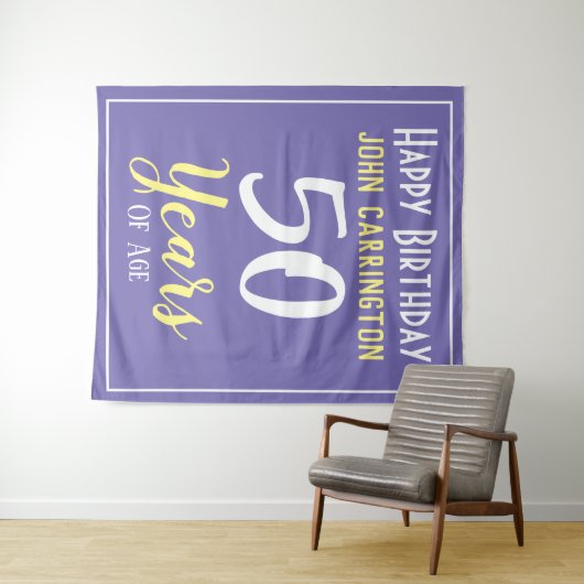 Gelukkige verjaardag met naam en leeftijd 50 jaar  wandkleed (In Situ (horizontaal))