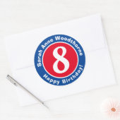 Gelukkige verjaardag met naam en leeftijd 8 ronde sticker (Envelop)