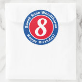 Gelukkige verjaardag met naam en leeftijd 8 ronde sticker (Tas)