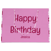 Gelukkige Verjaardag met Naam Roze Bloemen Bloemen Groot Cadeauzakje (Voorkant)