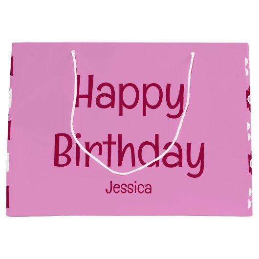 Gelukkige Verjaardag met Naam Roze Bloemen Bloemen Groot Cadeauzakje (Voorkant)