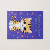 Gelukkige Verjaardag met Naam Sjabloon Kinder Katt Legpuzzel (Horizontaal)