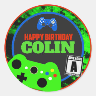 Gelukkige Verjaardag met Naam Video Gamer Verjaard Ronde Sticker