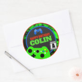 Gelukkige Verjaardag met Naam Video Gamer Verjaard Ronde Sticker (Envelop)