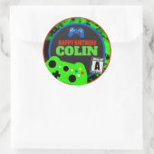 Gelukkige Verjaardag met Naam Video Gamer Verjaard Ronde Sticker (Tas)